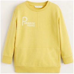 Mango Kids - Bluza dziecięca Paradise 110-164 cm. Żółte bluzy chłopięce Mango Kids, z nadrukiem, z bawełny, bez rękawów, bez kaptura. Za 69,90 zł.