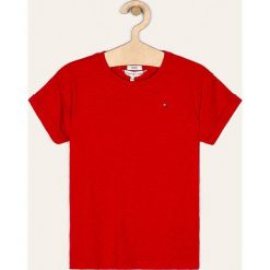 Tommy Hilfiger - T-shirt dziecięcy 128-176 cm. Niebieskie bluzki dziewczęce TOMMY HILFIGER, bez wzorów, z bawełny, z okrągłym kołnierzem, z krótkim rękawem, krótkie, bez kaptura. Za 159,90 zł.