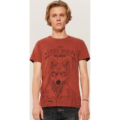 T-shirt z wilkiem - Brązowy. Brązowe t-shirty męskie marki House, l. Za 39,99 zł.