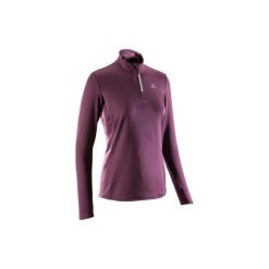Bluza do biegania RUN WARM damska. Różowe bluzy damskie KALENJI, bez wzorów, z elastanu, z krótkim rękawem, krótkie, bez kaptura, do biegania. Za 39,99 zł.
