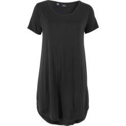 Długi shirt, krótki rękaw bonprix czarny. Czarne koszulki damskie bonprix, bez wzorów, bez kołnierzyka, z długim rękawem. Za 37,99 zł.
