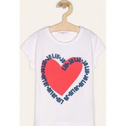 Liu Jo - T-shirt dziecięcy 128-170 cm. Białe bluzki dziewczęce Liu Jo, z nadrukiem, z elastanu, z okrągłym kołnierzem, z krótkim rękawem, krótkie, bez kaptura. W wyprzedaży za 179,90 zł.