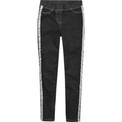 Jegginsy dziewczęce z brokatowymi paskami bonprix czarny. Czarne spodnie dziewczęce bonprix, w paski, z elastanu, eleganckie. Za 74,99 zł.