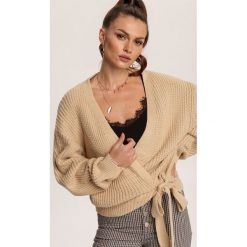 Beżowy Kardigan Aerilea. Brązowe swetry damskie Renee, s, bez wzorów, bez rękawów, bez kaptura. Za 129,99 zł.