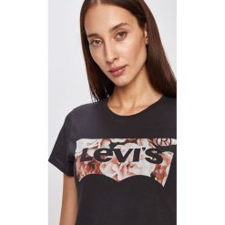 Levi's - T-shirt. Czarne bluzki damskie Levi's®, s, z nadrukiem, z bawełny, z okrągłym kołnierzem. Za 129,90 zł.