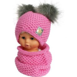 Czapka dziecięca z kominkiem CZ+K 173H szaro-różowa r. 48-50. Czerwone czapeczki niemowlęce Proman. Za 62,96 zł.
