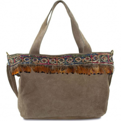Skórzany shopper bag "Nadia" w kolorze szarobrązowym - 45 x 28 x 17 cm. Brązowe shopper bag damskie Spécial maroquinerie, w paski, z materiału. W wyprzedaży za 172,95 zł.