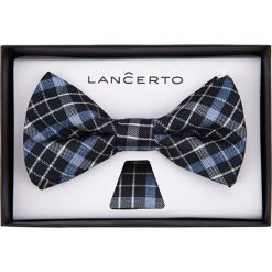 Mucha Granatowa w Kratę. Muszki męskie LANCERTO, bez wzorów, z dzianiny, eleganckie. W wyprzedaży za 39,90 zł.
