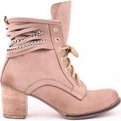 Botki - skóra naturalna - model 451 - kolor cappuccino. Botki damskie Zapato, na zimę, ze skóry, eleganckie, za kostkę, na wysokim obcasie, na obcasie, na sznurówki. W wyprzedaży za 279,30 zł.