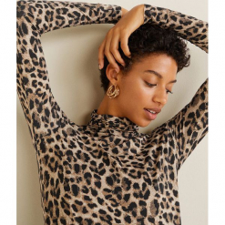 Mango - Bluzka Leopard. Brązowe bluzki z golfem Mango, l, z dzianiny, casualowe. Za 89,90 zł.