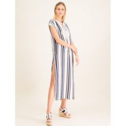 Sukienka codzienna Tory Burch Awning Stripe Caftan 57114. Brązowe sukienki damskie Tory Burch, na co dzień, xs, bez wzorów, ze lnu, bez kołnierzyka, bez rękawów, proste. W wyprzedaży za 1099,00 zł.