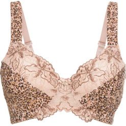 Biustonosz minimizer na fiszbinach bonprix matowy beżowy w cętki leoparda. Brązowe biustonosze bonprix, z aplikacjami, z koronki. Za 54,99 zł.