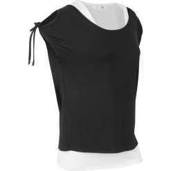 Shirt sport 2 w 1, krótki rękaw bonprix czarno-biel wełny. Czarne bluzki sportowe damskie bonprix, bez wzorów, z wełny, z okrągłym kołnierzem, z krótkim rękawem, krótkie, bez kaptura. Za 49,99 zł.