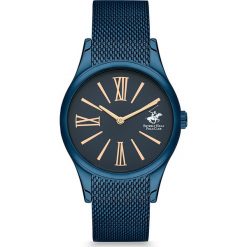Zegarek kwarcowy w kolorze niebieskim. Niebieskie, analogowe zegarki damskie Beverly Hills Polo Club, metalowe. W wyprzedaży za 299,95 zł.