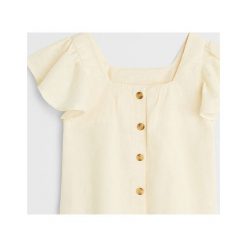 Mango Kids - Bluzka dziecięca 110-164 cm. Bluzki dziewczęce Mango Kids, bez wzorów, z bawełny, z dekoltem karo, z krótkim rękawem, krótkie, bez kaptura. Za 69,90 zł.