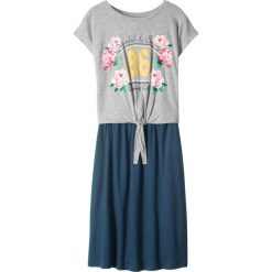 Sukienka + shirt "boxy" (2 części) bonprix jasnoszary melanż - ciemnoniebieski. Szare sukienki dziewczęce bonprix, z nadrukiem, bez rękawów. Za 27,99 zł.