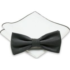 Szara Mucha (Zawiązana) + Biała Poszetka - Chattier, Męska MUCH0225. Szare muszki męskie Chattier, na imprezę, w paski, eleganckie. Za 44,00 zł.