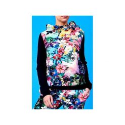 Bluza z kominem tęczowe kwiaty. Czarne bluzy damskie Awu, s, z haftami, z elastanu, bez rękawów, bez kaptura. Za 199,00 zł.