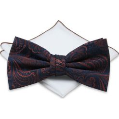 Granatowo-Pomarańczowa Mucha z Białą Poszetką -CHATTIER- Męska, Paisley, Łezki MUCH0559. Pomarańczowe muszki męskie Chattier, w paski, eleganckie. Za 44,00 zł.