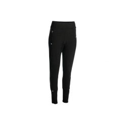 Spodnie slim Gym & Pilates 500 damskie. Czarne spodnie sportowe damskie marki DOMYOS, z bawełny. Za 79,99 zł.