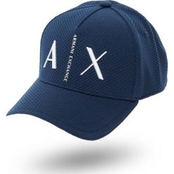 CZAPKA Z DASZKIEM Armani Exchange. Niebieskie czapki męskie Armani Exchange, z nadrukiem, z materiału. Za 219,00 zł.