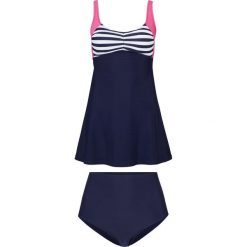 Długie tankini (2 części) bonprix niebiesko-biało-różowy. Niebieskie stroje kąpielowe damskie bonprix, bez wzorów. Za 134,99 zł.
