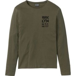 Shirt z długim rękawem Slim Fit bonprix ciemnooliwkowy z nadrukiem. Zielone koszulki męskie bonprix, s, z nadrukiem, z okrągłym kołnierzem, z długim rękawem, długie. Za 44,99 zł.