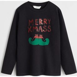Mango Kids - Longsleeve dziecięcy Xmas 110-164 cm. Czarne t-shirty chłopięce Mango Kids, z nadrukiem, z bawełny, z długim rękawem. Za 59,90 zł.