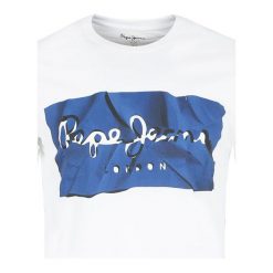 T-shirt Pepe Jeans. Białe t-shirty męskie Pepe Jeans, na lato, m, bez wzorów, z jeansu, bez kołnierzyka. Za 109,00 zł.
