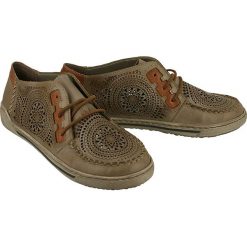 RIEKER 42443-62 beige, półbuty letnie damskie. Brązowe półbuty damskie Rieker, na lato, bez wzorów, bez obcasa, na sznurówki. Za 249,90 zł.