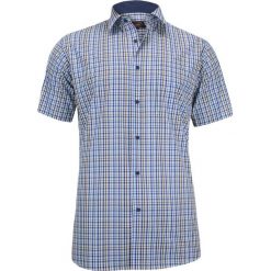 Stylowa Koszula Męska w Kratkę, Krótki Rękaw, BAWEŁNIANA, Kolorowa KSKWJRL0033. Niebieskie koszule męskie Jurel, m, w kratkę, z bawełny, eleganckie. Za 99,00 zł.