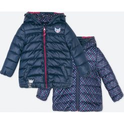 Coccodrillo - Kurtka dwustronna dziecięca 80-86 cm. Niebieskie kurtki dziewczęce COCCODRILLO, bez wzorów, z tkaniny, długie, z kapturem. Za 189,90 zł.