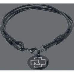 Rammstein Logo Bransoletka skórzana czarny. Czarne bransoletki damskie na nogę Rammstein, srebrne. Za 69,90 zł.
