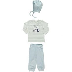 3-częściowy zestaw "Morten" w kolorze błękitno-białym. Białe t-shirty chłopięce Name it, w paski, z bawełny, długie. W wyprzedaży za 49,95 zł.