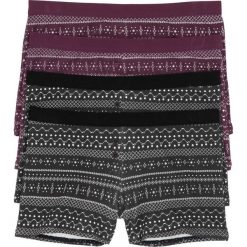 Bokserki damskie (4 pary) bonprix czarno-jeżynowy z nadrukiem. Czarne bokserki damskie bonprix, z nadrukiem. Za 39,96 zł.