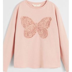 Mango Kids - Longsleeve dziecięcy Mari 110-152 cm. Różowe bluzki dziewczęce Mango Kids, z aplikacjami, z bawełny, z okrągłym kołnierzem, z długim rękawem, długie, bez kaptura. Za 59,90 zł.