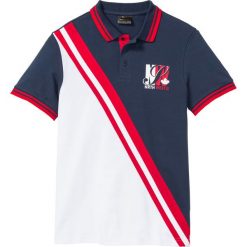Shirt polo w sportowym stylu bonprix ciemnoniebiesko-biało-czerwony z nadrukiem. Niebieskie koszulki męskie bonprix, s, z nadrukiem, sportowe, bez rękawów. Za 59,99 zł.