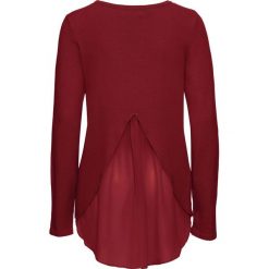 Sweter z szyfonową wstawką bonprix czerwony kasztanowy. Czerwone swetry damskie marki bonprix, bez wzorów, z szyfonu, bez rękawów, bez kaptura. Za 34,99 zł.
