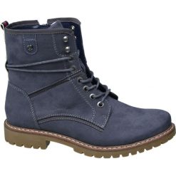 Botki Highland Creek niebieskie. Niebieskie botki damskie marki Highland Creek, z materiału, bez obcasa, na obcasie, na sznurówki. Za 159,90 zł.