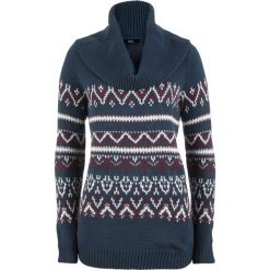 Sweter w norweski wzór, z szerokim golfem bonprix ciemnoniebieski wzorzysty. Niebieskie golfy damskie marki bonprix. Za 89,99 zł.