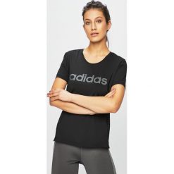 Adidas Performance - Top. Czarne topy damskie adidas Performance, s, z nadrukiem, z elastanu, z krótkim rękawem. Za 99,90 zł.