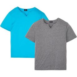 T-shirt (2 szt.) bonprix turkusowy + szary melanż. Niebieskie koszulki męskie bonprix, xxl, bez wzorów, bez kołnierzyka. Za 59,98 zł.