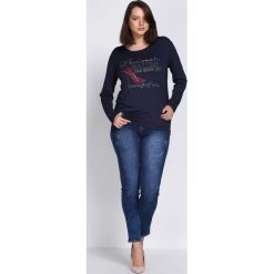 Granatowa Bluzka Passionate Matter. Szare bluzki damskie marki Born2be, xl, z aplikacjami, z okrągłym kołnierzem, z długim rękawem. Za 39,99 zł.