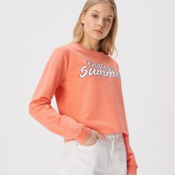 Bluza z napisem Endless summer - Pomarańczowy. Pomarańczowe bluzy damskie Sinsay, s, z napisami, bez rękawów, bez kaptura. Za 39,99 zł.