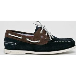 Tommy Hilfiger - Mokasyny. Niebieskie mokasyny męskie TOMMY HILFIGER, bez wzorów, ze skóry, z okrągłym noskiem, na sznurówki. W wyprzedaży za 249,90 zł.