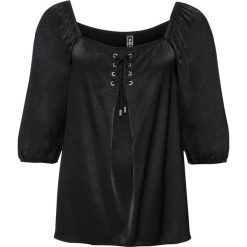 Bluzka shirtowa ze sznurowaniem bonprix czarny. Czarne koszulki damskie bonprix, bez wzorów, z dekoltem karo, bez rękawów. Za 64,99 zł.