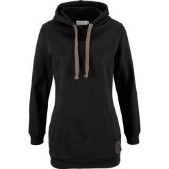 Długa bluza z kapturem, długi rękaw bonprix czarny. Czarne bluzy damskie bonprix, z nadrukiem, z długim rękawem, długie, z kapturem. Za 79,99 zł.