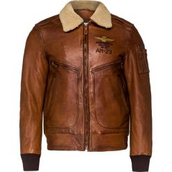 Skórzana kurtka AERONAUTICA MILITARE. Brązowe płaszcze męskie Aeronautica Militare, na jesień, z aplikacjami, z wełny, bez kaptura. Za 5860,00 zł.
