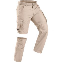Spodnie trekkingowe -TRAVEL 100 modul męskie. Brązowe spodnie męskie FORCLAZ, m, bez wzorów, z bawełny. Za 179,99 zł.