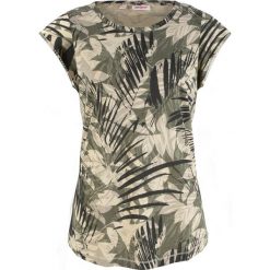 T-shirt z bawełny z nadrukiem i minirękawkami bonprix zielony z kwiatowym nadrukiem. Zielone t-shirty damskie bonprix, z nadrukiem, z bawełny, bez kołnierzyka. Za 37,99 zł.